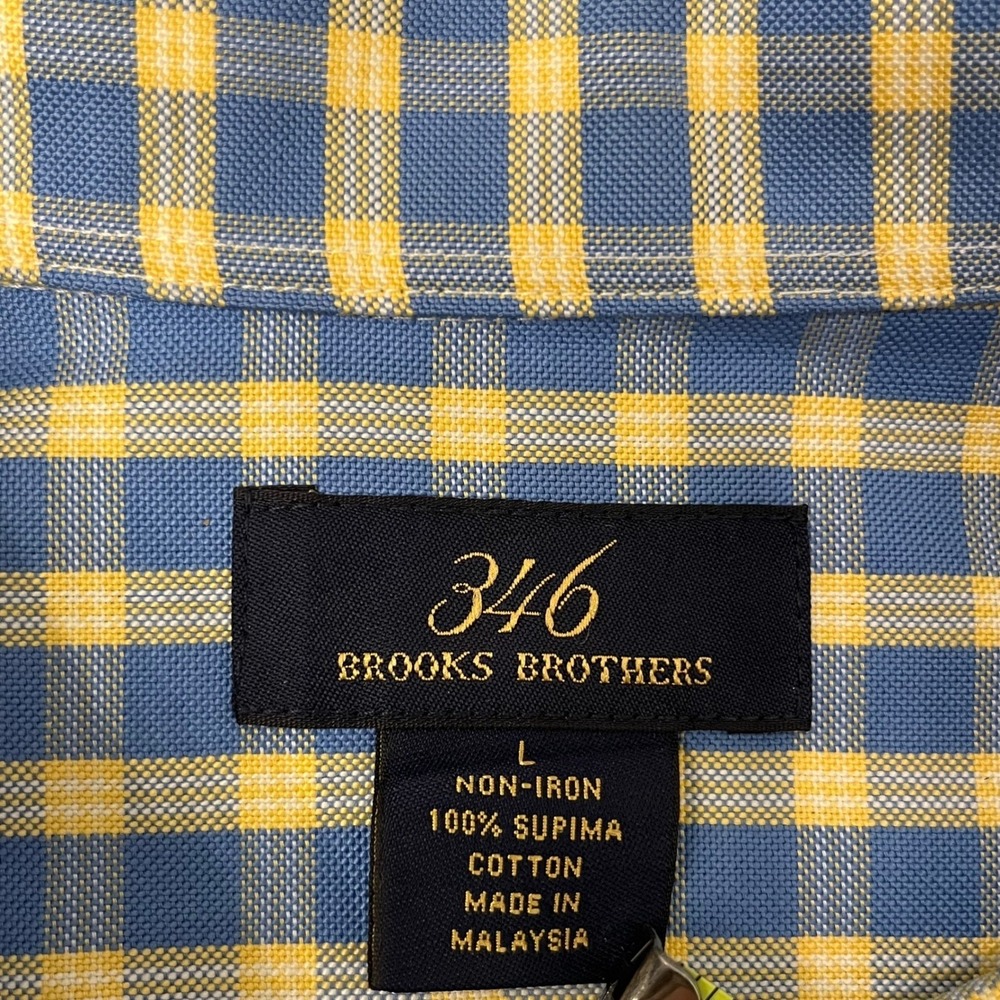 Brooks Brothers 346 Shirt Mens L Blue Yellow Gingham Supima Cotton Non-Iron LS - Picture 2 of 7